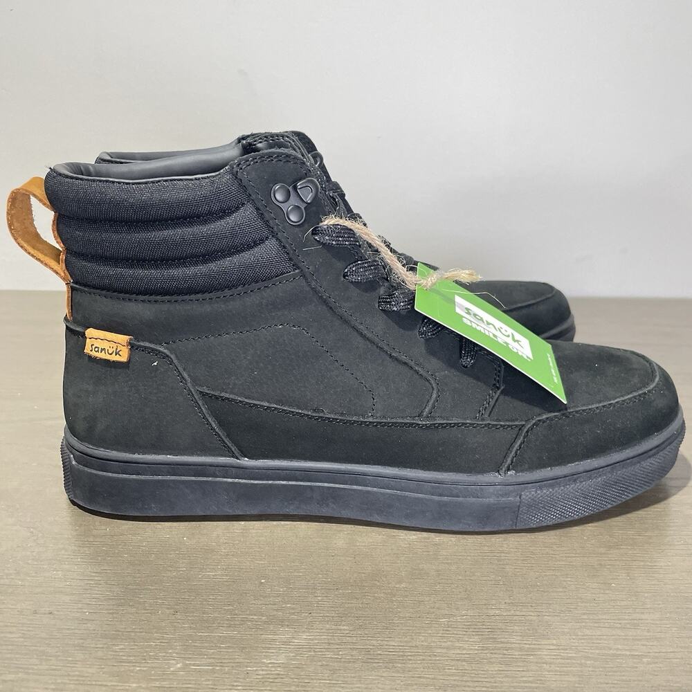 Sanuk Mens size 8 Shoes NEW Post Up Boots Black 1234576 Leather Lace Up